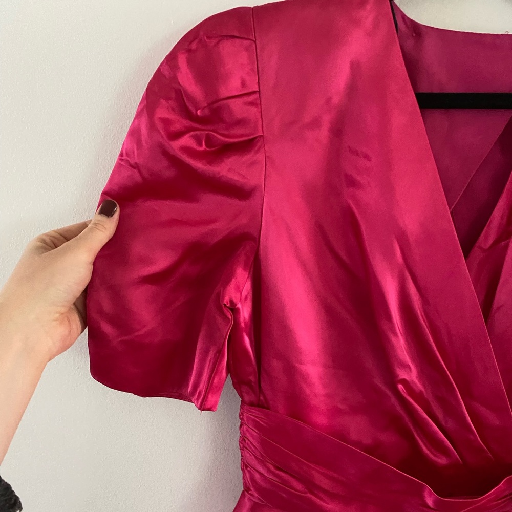 SOLD ELSEWHERE - 70s/80s Nu Mode Bright Satin Pink Dress with Open Back - Picture 3 of 8